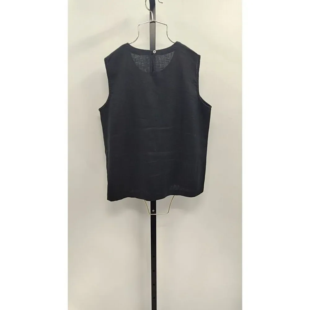 Quince Women 100% European Linen Tank Black Sleeved Top M - Picture 3 of 3